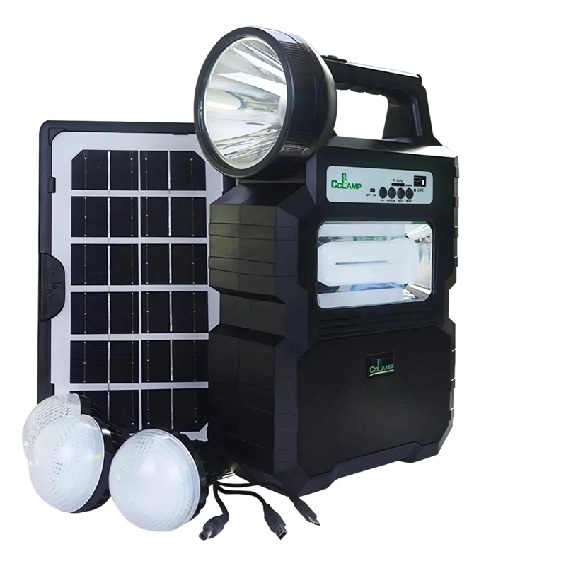 KIT LAMPARA SOLAR DE CAMPING USB + RADIO + BLUETOOTH COLOR NEGRO - 1
