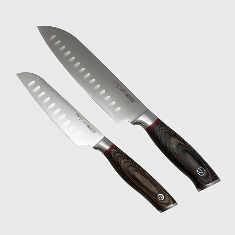 SET 2 CUCHILLOS SANTOKU RING RED WAYU - 1