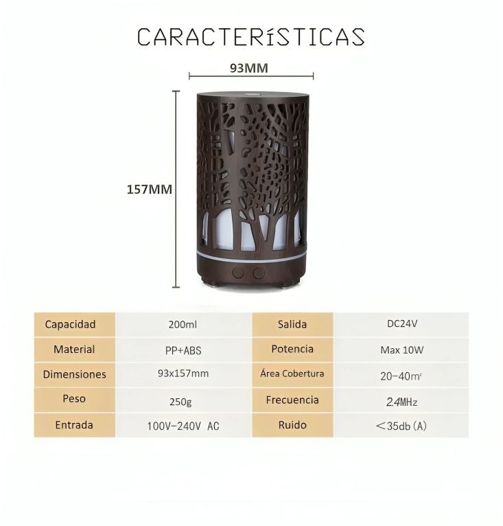 DIFUSOR DE AROMA CON ACABADO DE MADERA DE 200 ML - 2