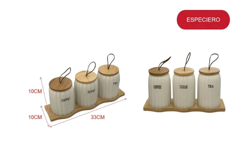 SET DE ESPECIEROS 3 PIEZAS CON BASE TARROS DE COCINA - 2