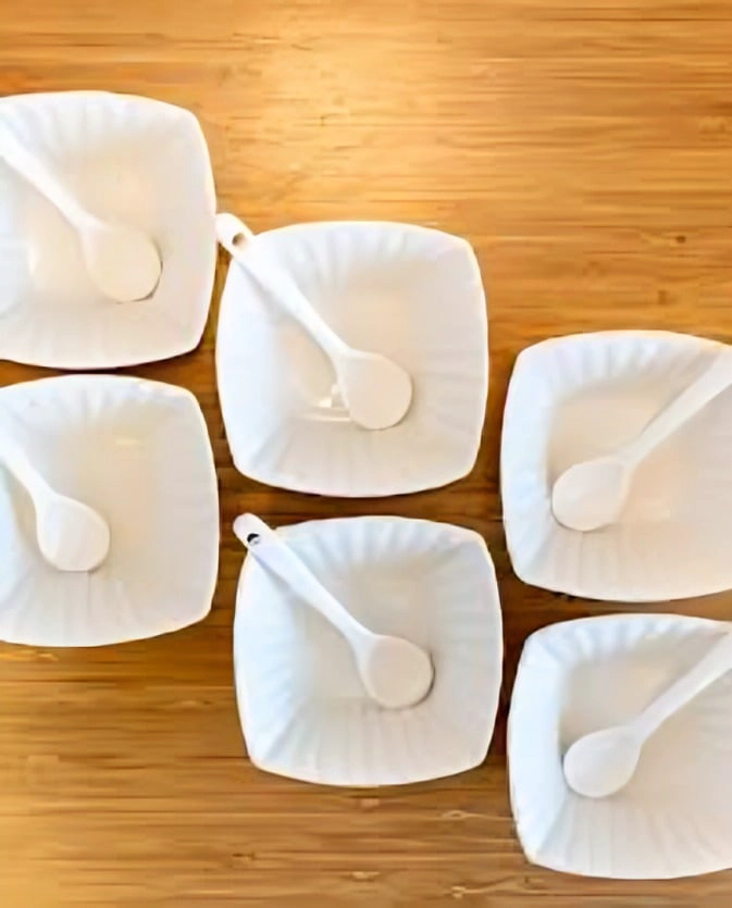 SET DE LOZA 6 PIEZAS CON CUCHARAS PLATOS PARA APERITIVOS Y SNACKS - 3