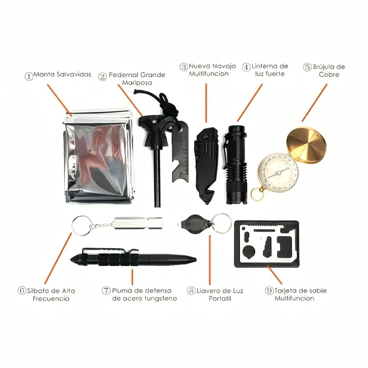 KIT HERRAMIENTAS DE SUPERVIVENCIA CAMPING 10 EN 1 - 1