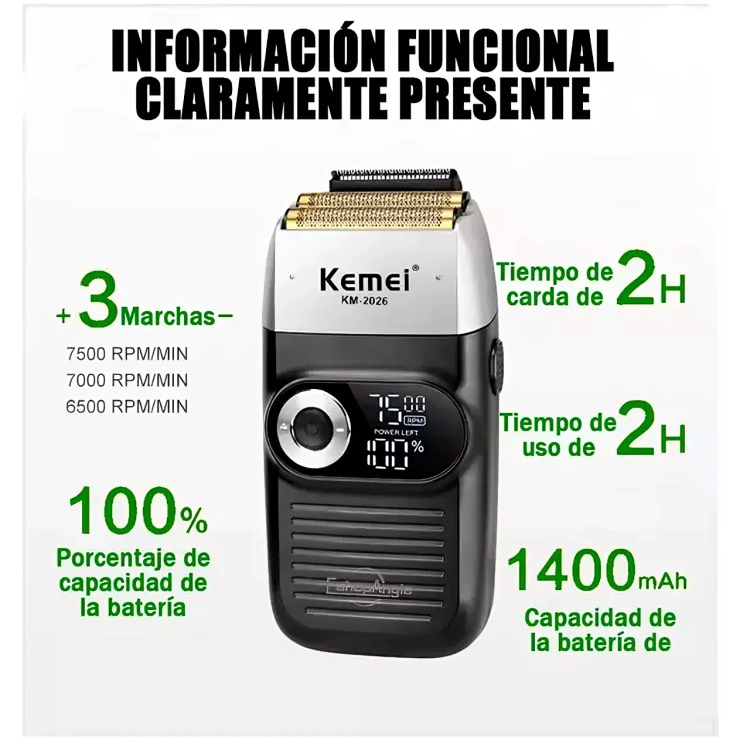 MAQUINA AFEITADORA SHAVER KEMEI KM-2026 INALAMBRICA USB - 3