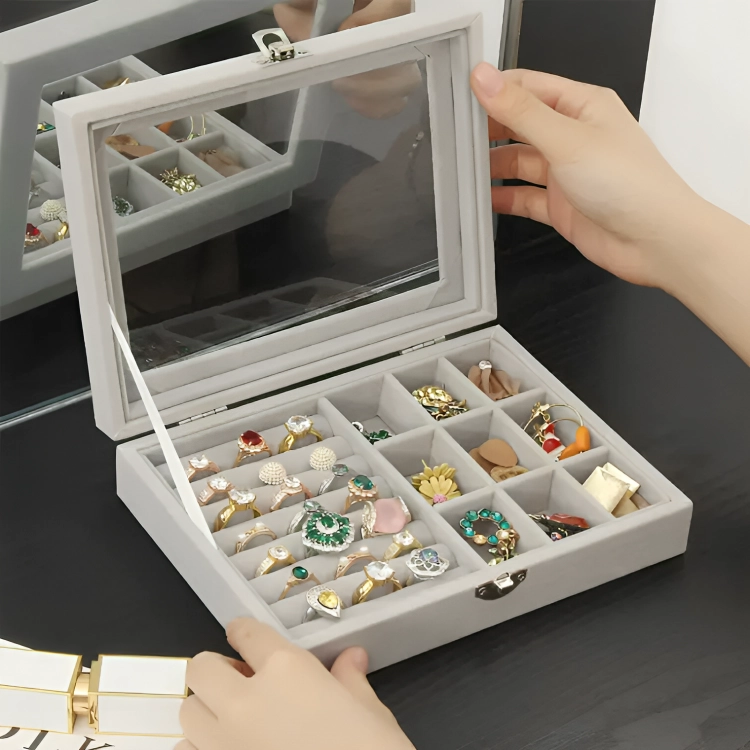 JOYERO ORGANIZADOR DE PLUSH PORTATIL MULTIUSOS GRIS - 1