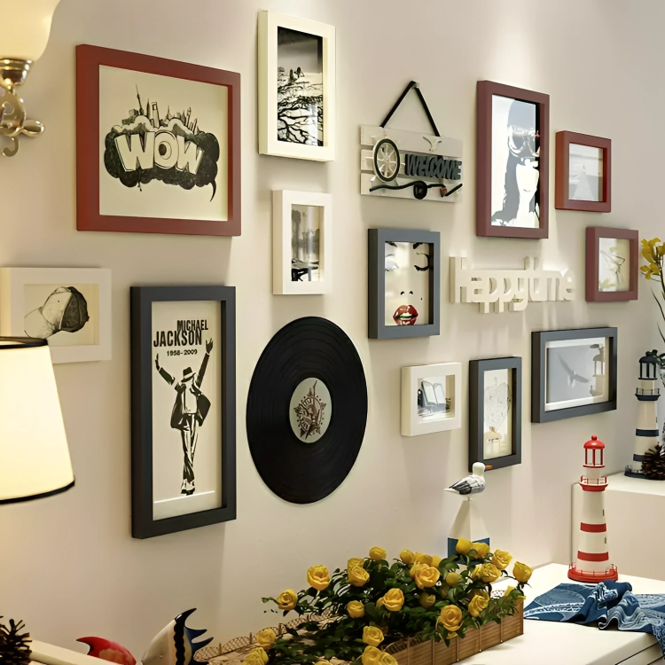 SET MARCOS FOTO DECORATIVO PARED 12 PZS, 2 LETREROS, 1 VINILO - 1