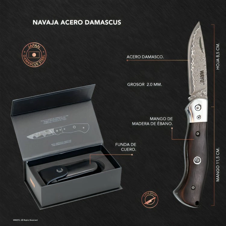CUCHILLO NAVAJA ACERO DAMASCUS WAYU - 1