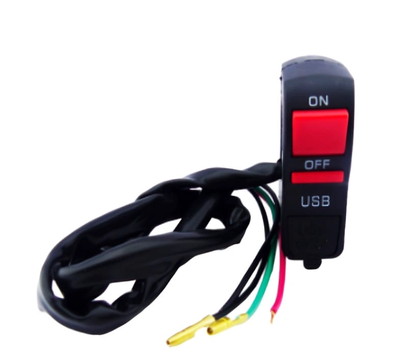 BOTON SWITCH CORTA CORRIENTE UNIVERSAL PARA MOTO CON PUERTO USB 2A - 1