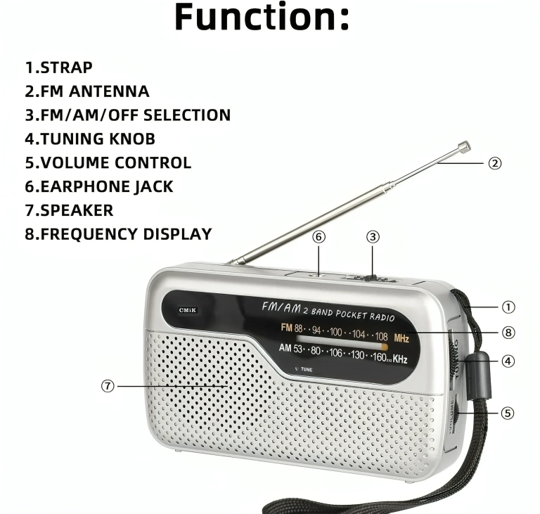 RADIO DE BOLSILLO PORTATIL AM/FM MK-6 PLATEADO - 1
