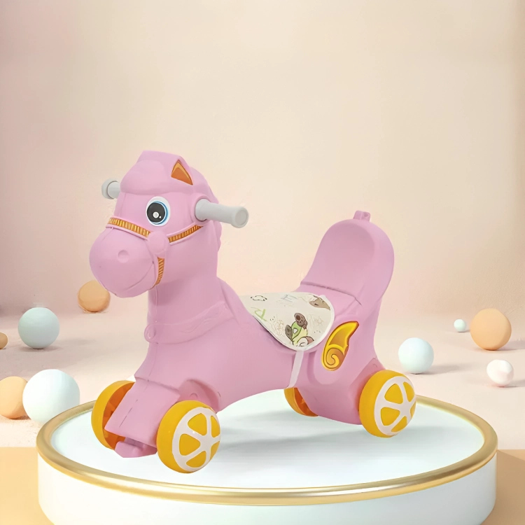 CABALLITO MECEDOR INFANTIL CON RUEDAS ROSADO - 2