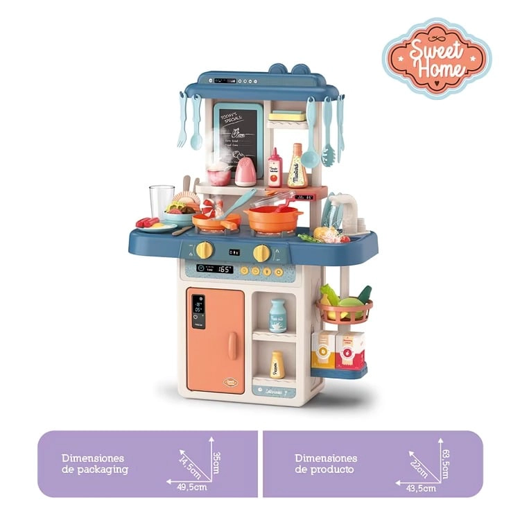 COCINA INFANTIL INTERACTIVA 63CM 55 PIEZAS ROSADA AZUL - 4