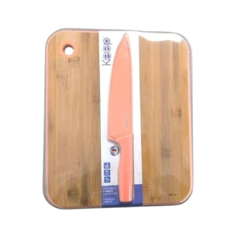 SET TABLA BAMBOO 35 CM + CUCHILLO 20 CM KEEP ROSADO - 2