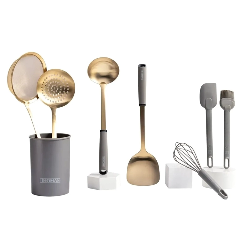 SET UTENCILIOS DE COCINA 8P TH-MUT08D RECUBRIMIENTO DE TITANIO DORADO - 1