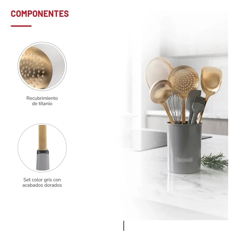 SET UTENCILIOS DE COCINA 8P TH-MUT08D RECUBRIMIENTO DE TITANIO DORADO - 2