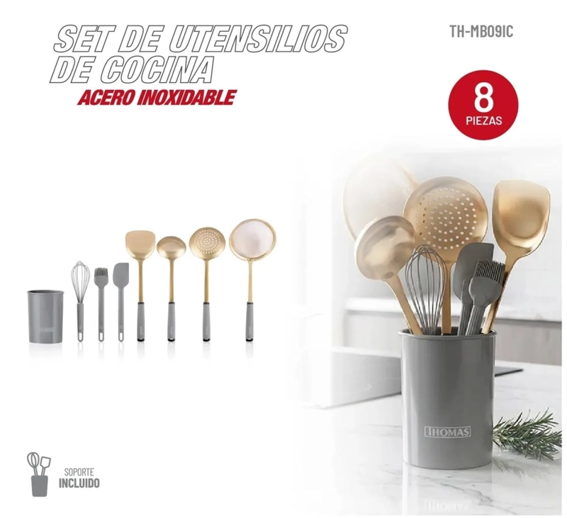 SET UTENCILIOS DE COCINA 8P TH-MUT08D RECUBRIMIENTO DE TITANIO DORADO - 3