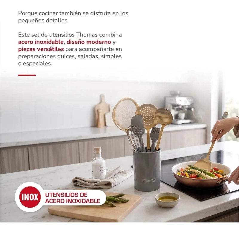 SET UTENCILIOS DE COCINA 8P TH-MUT08D RECUBRIMIENTO DE TITANIO DORADO - 4