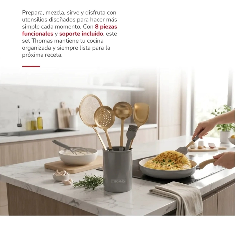 SET UTENCILIOS DE COCINA 8P TH-MUT08D RECUBRIMIENTO DE TITANIO DORADO - 5