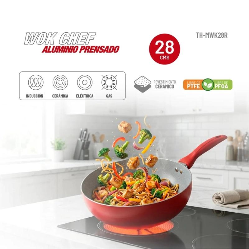 WOK CHEF DE 28 CM TH-MWK28R DE ALUMINIO PRENSADO - 4
