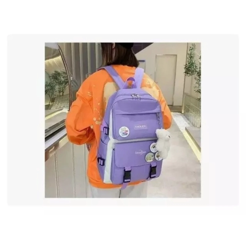 MOCHILA URBANA ESCOLAR VIAJE ESTILO COREANO 4 PIEZAS LILA - 2