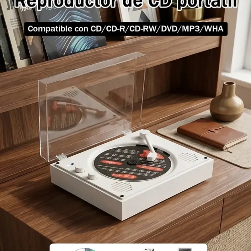 REPRODUCTOR DE DISCO BLUETOOTH USB PORTATIL RETRO - 7