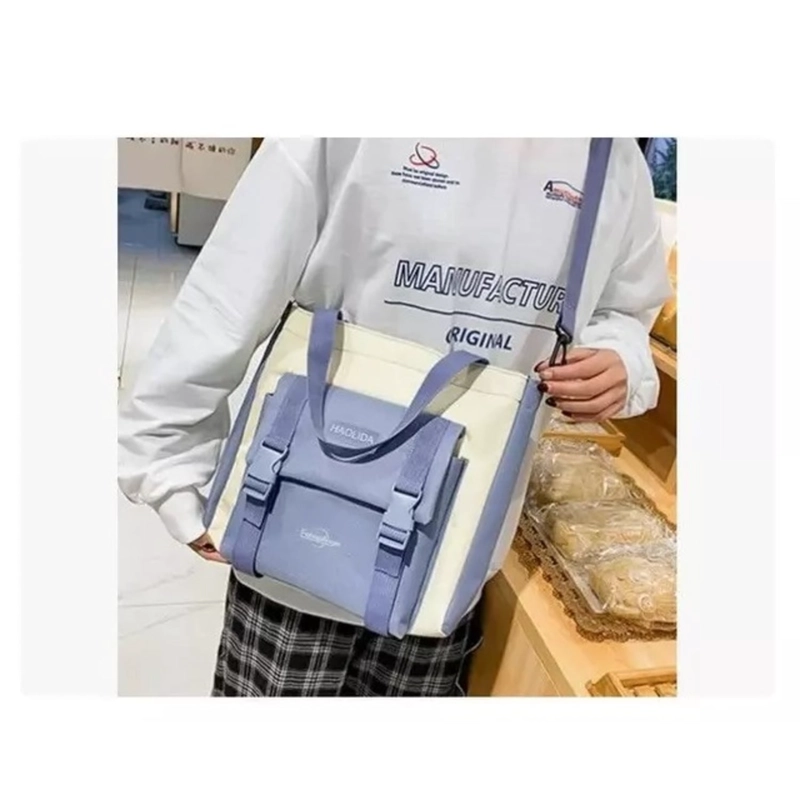MOCHILA URBANA ESCOLAR VIAJE ESTILO COREANO 4 PIEZAS AZUL - 5