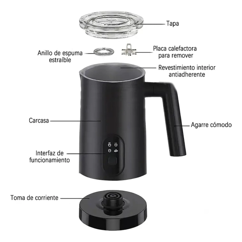 ESPUMADOR DE LECHE ELECTRICO 4 EN 1 BATIDOR CALENTADOR CAFE - 2