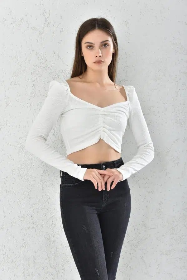 POLERA MUJER CROP TOP BLANCO AJUSTADA - 2