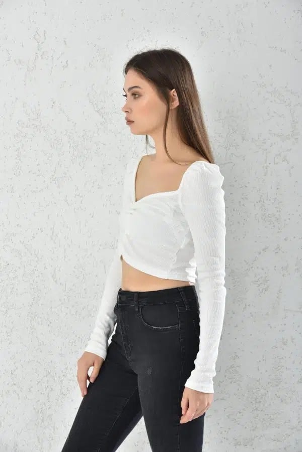 POLERA MUJER CROP TOP BLANCO AJUSTADA - 4