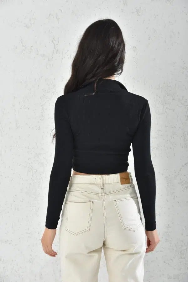 POLERON POLO MUJER CROP TOP BLANCO AJUSTADO - 4