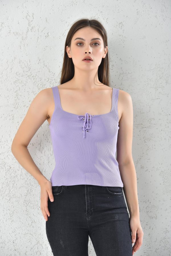 POLERA MUJER LILA CON CORDON - 2