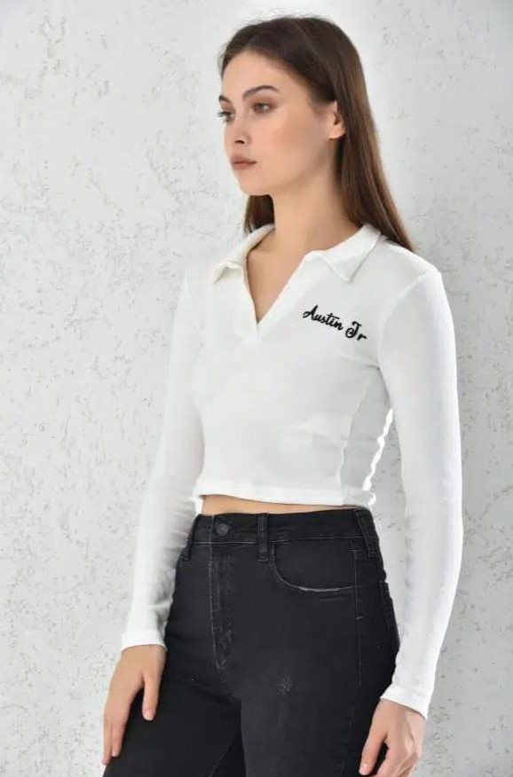 POLERON POLO MUJER CROP TOP NEGRO AJUSTADO - 3