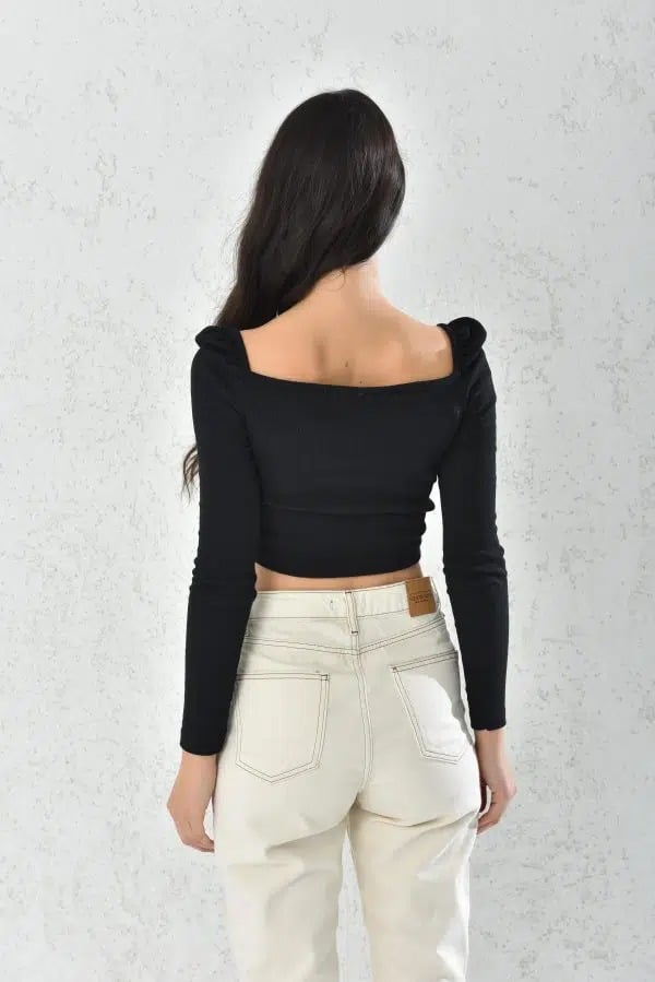 POLERA MUJER CROP TOP NEGRA AJUSTADA - 4