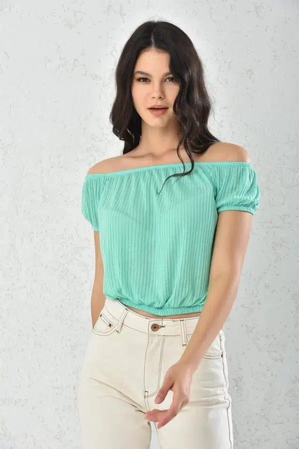 BLUSA MUJER HOMBROS BAJOS AGUA MARINA - 1