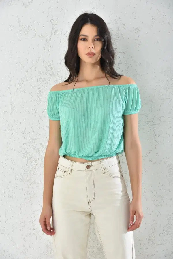 BLUSA MUJER HOMBROS BAJOS AGUA MARINA - 2