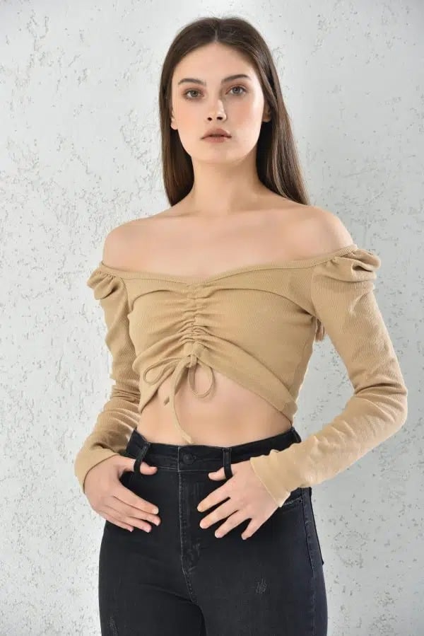 POLERA MUJER CROP TOP CAFE AJUSTADA - 2