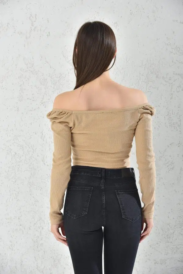 POLERA MUJER CROP TOP CAFE AJUSTADA - 3