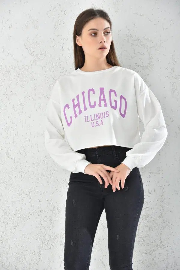 POLERON CROP TOP MUJER BLANCO CON CAPUCHA - 3