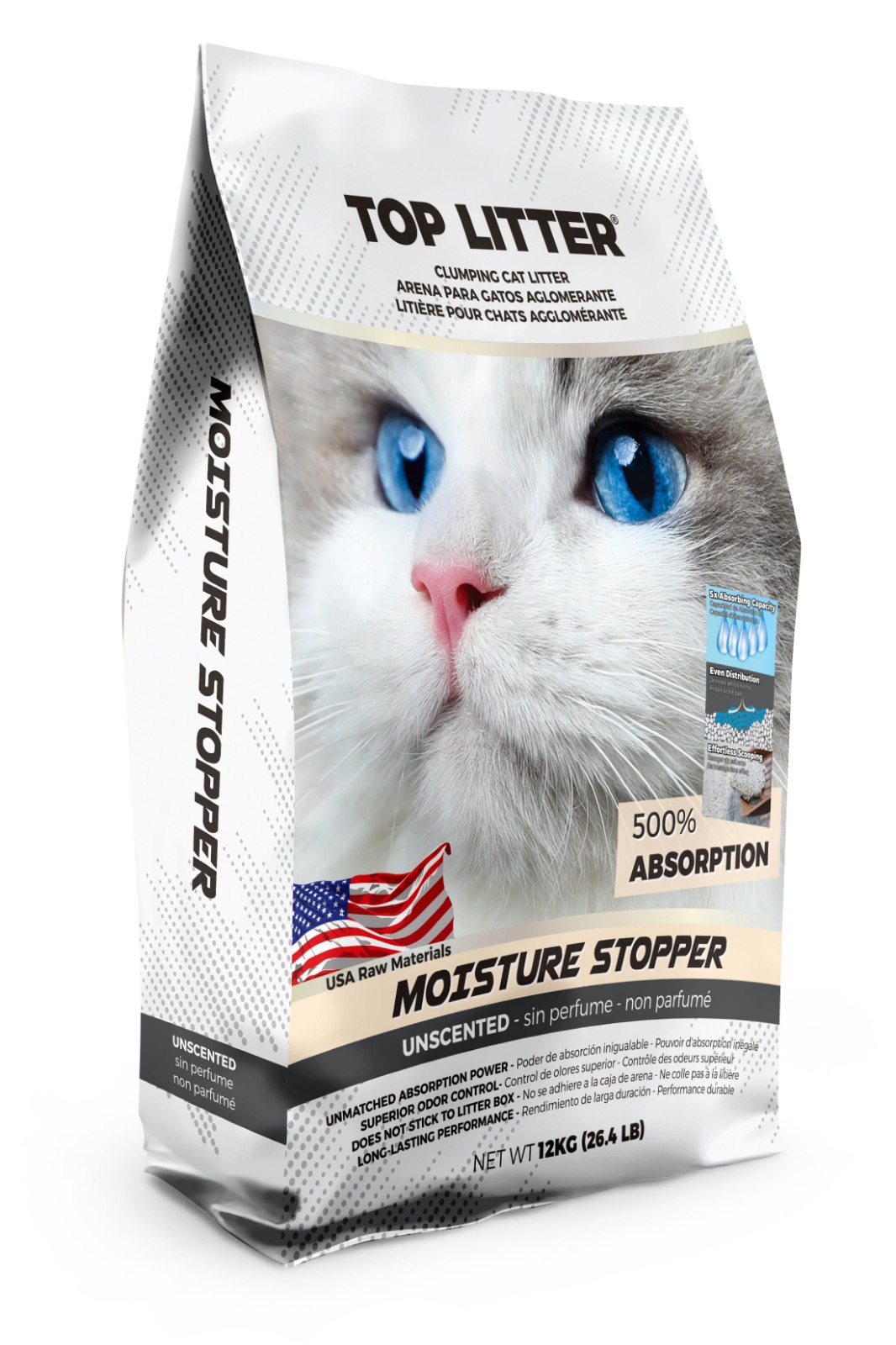 ARENA SANITARIA GATOS TOP LITTER SUPER PREMIUM AGLUTINANTE MOISTURE STOPPER 12 KG - 1