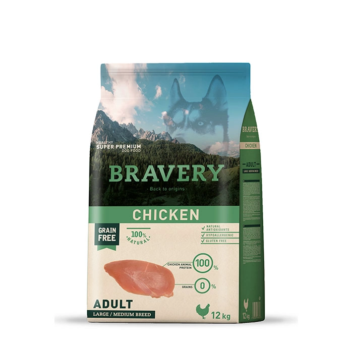 BRAVERY PERRO ADULTO LARGE&MEDIUM CHICKEN 12KG - 1