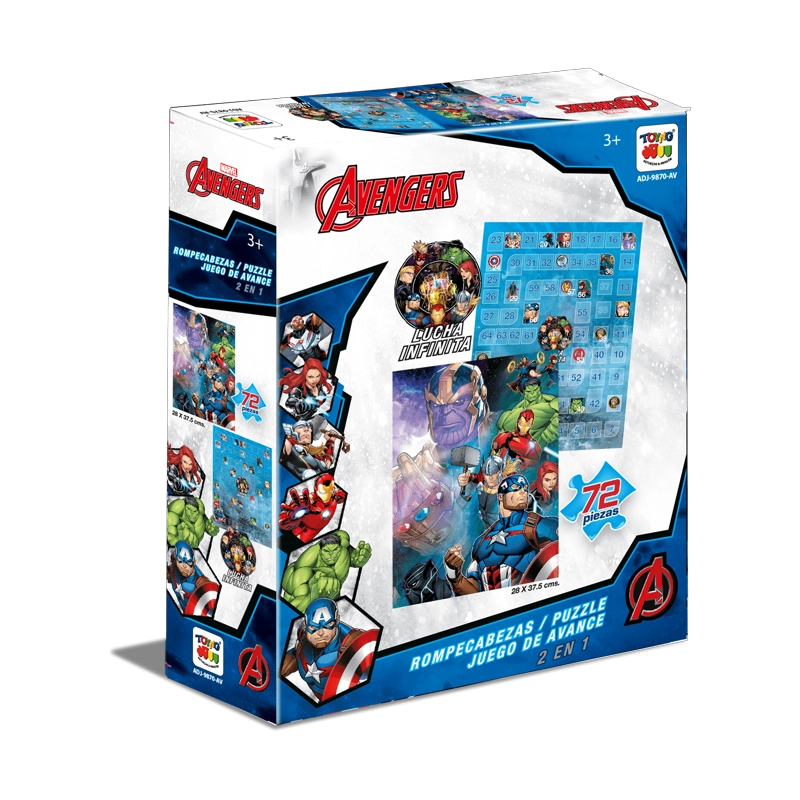2 EN 1 PUZZLE 72 + JUEGO DE AVANCE - MARVEL - 1