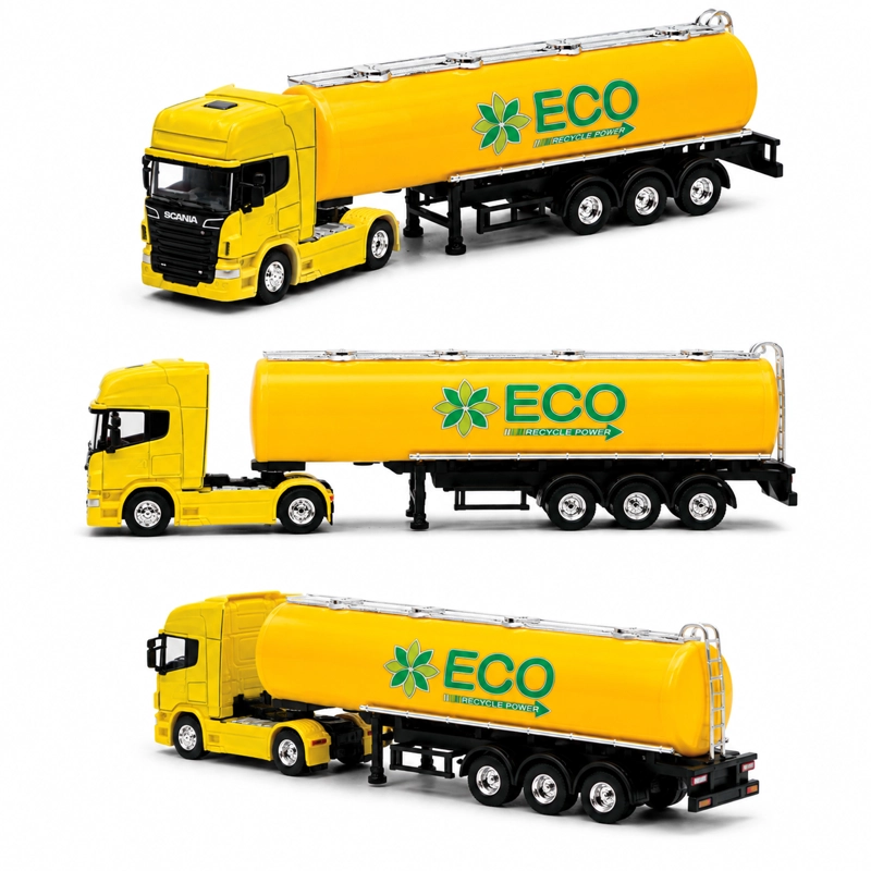 CAMION SCANIA LOGGING TRAILER AMARILLO ESCALA 1:64 - WELLY - 1