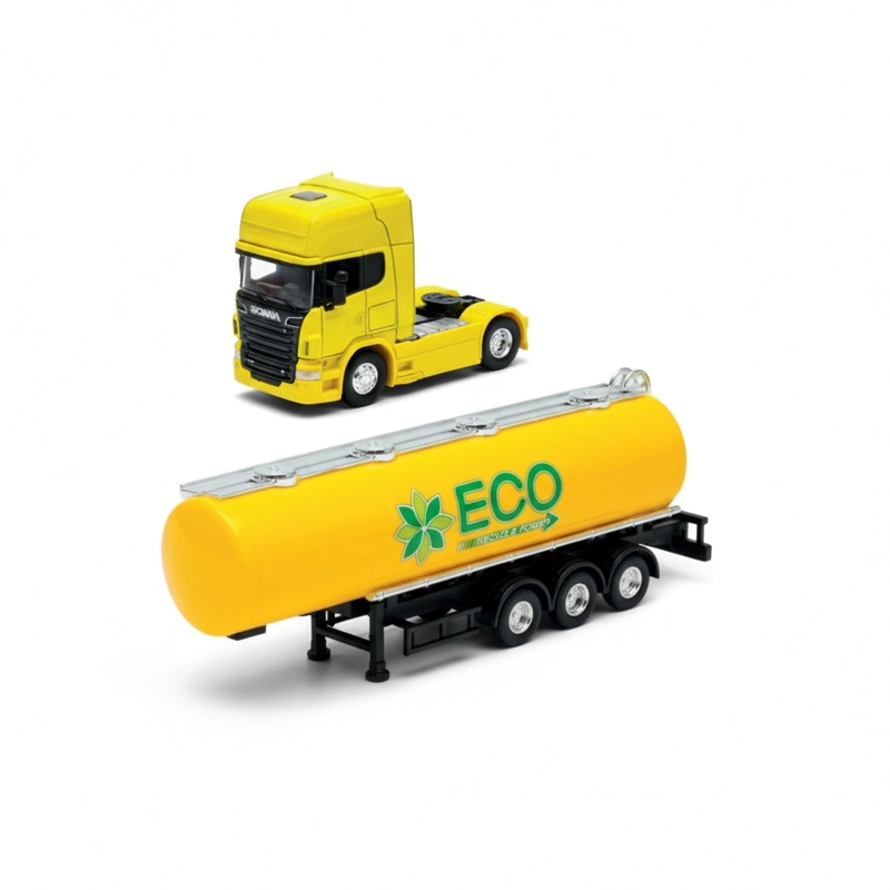 CAMION SCANIA LOGGING TRAILER AMARILLO ESCALA 1:64 - WELLY - 3