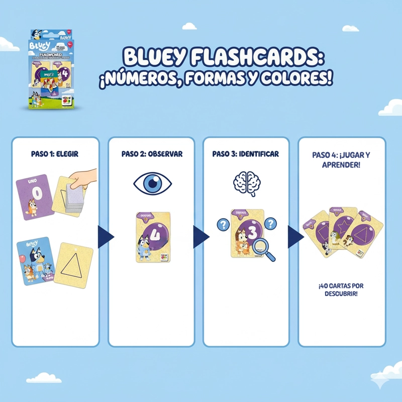 JUEGO EDUCATIVO FLASH CARDS NUMEROS COLORES FIGURAS - BLUEY - 8