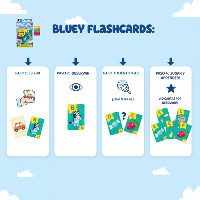 JUEGO EDUCATIVO FLASH CARDS ABECEDARIO - BLUEY - 4