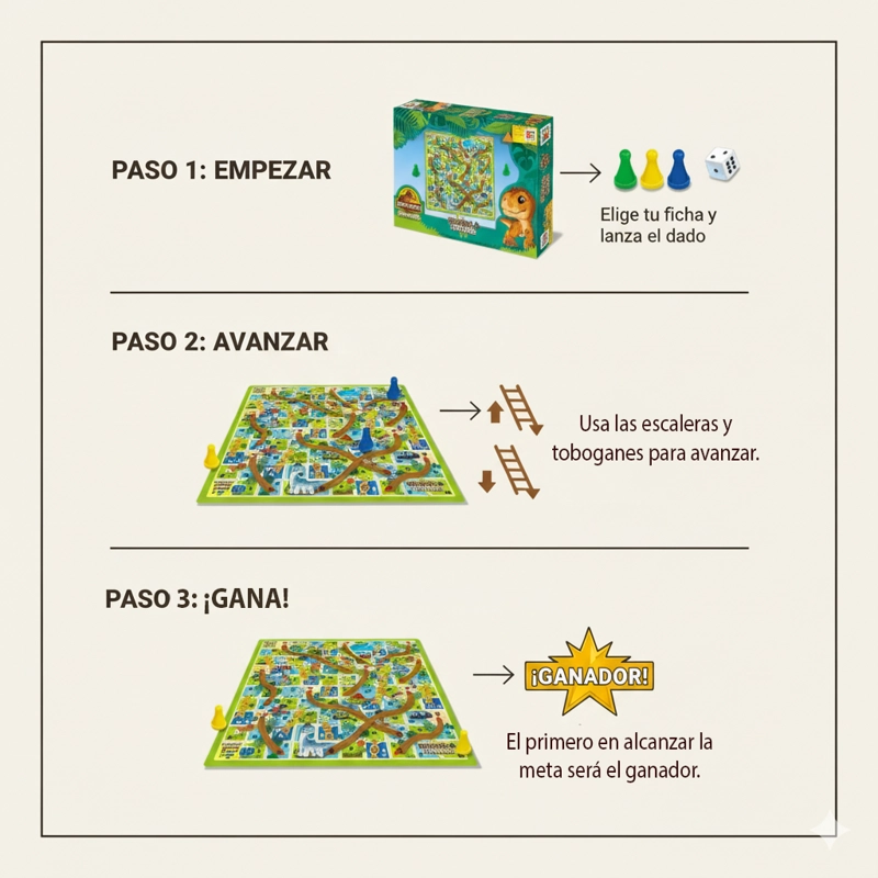 JUEGO DE MESA ESCALERA Y TOBOGANES - JURASSIC - 6