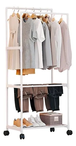 Perchero organizador metálico blanco 2 niveles para ropa y zapatos - 1