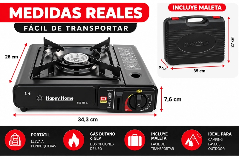COCINA PARA CAMPING ACERO PORTATIL A GAS BUTANO - 5