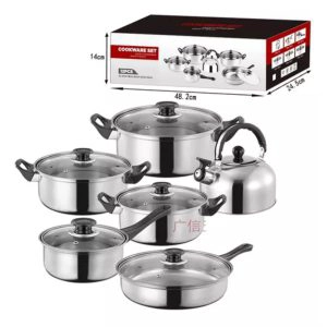 JUEGO DE OLLAS BATERIA COCINA 12 PIEZAS INOX INCLUYE TETERA - 1