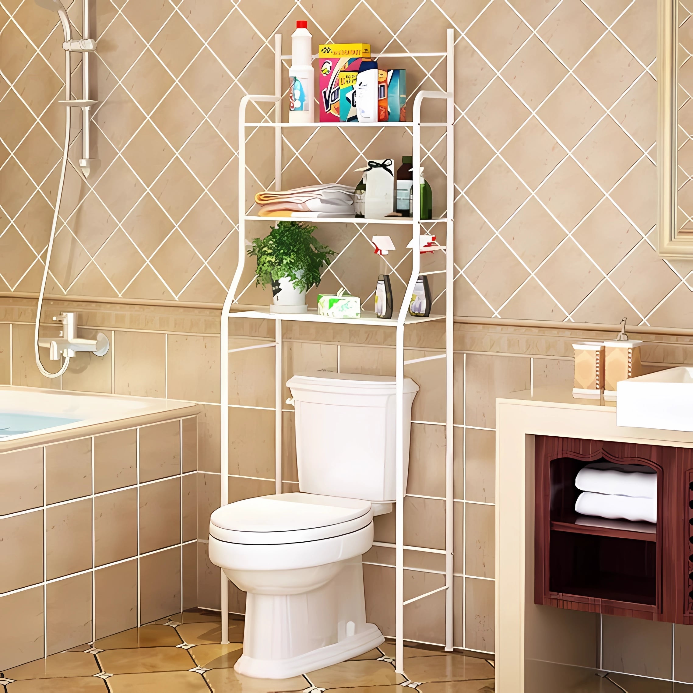 ESTANTE IRM CLASICO METAL MUEBLE ORGANIZADOR BAÑO 3 NIVELES REPISA BLANCO - 1