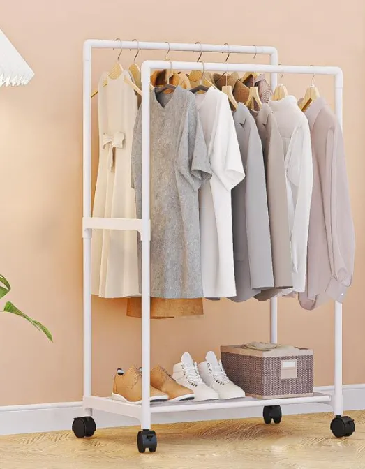 PERCHERO IRM CLASICO METAL METÁLICO DOBLE CON RUEDAS CLOSET ORGANIZADOR 115X57X30 BLANCO - 1