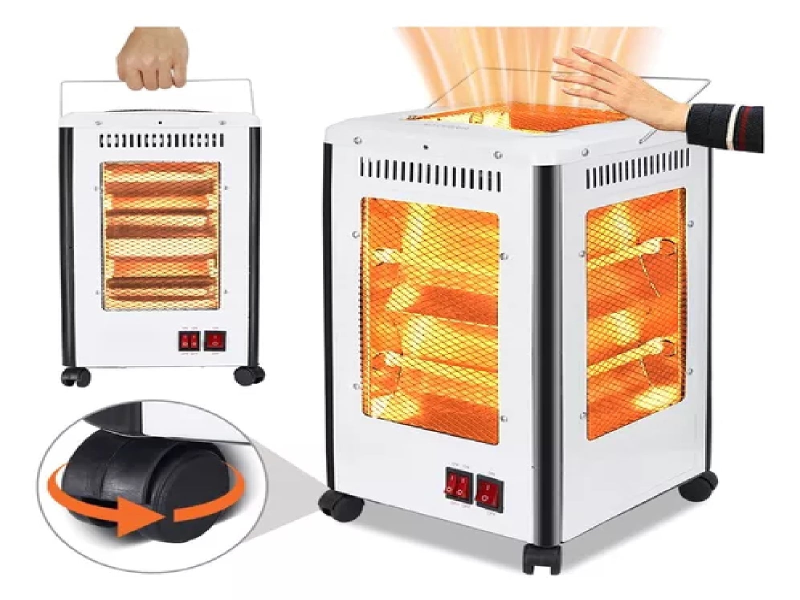 ESTUFA CALEFACTOR 5 LADOS CUARZO HALÓGENO 2000W OMNIDIRECCIONAL RUEDAS